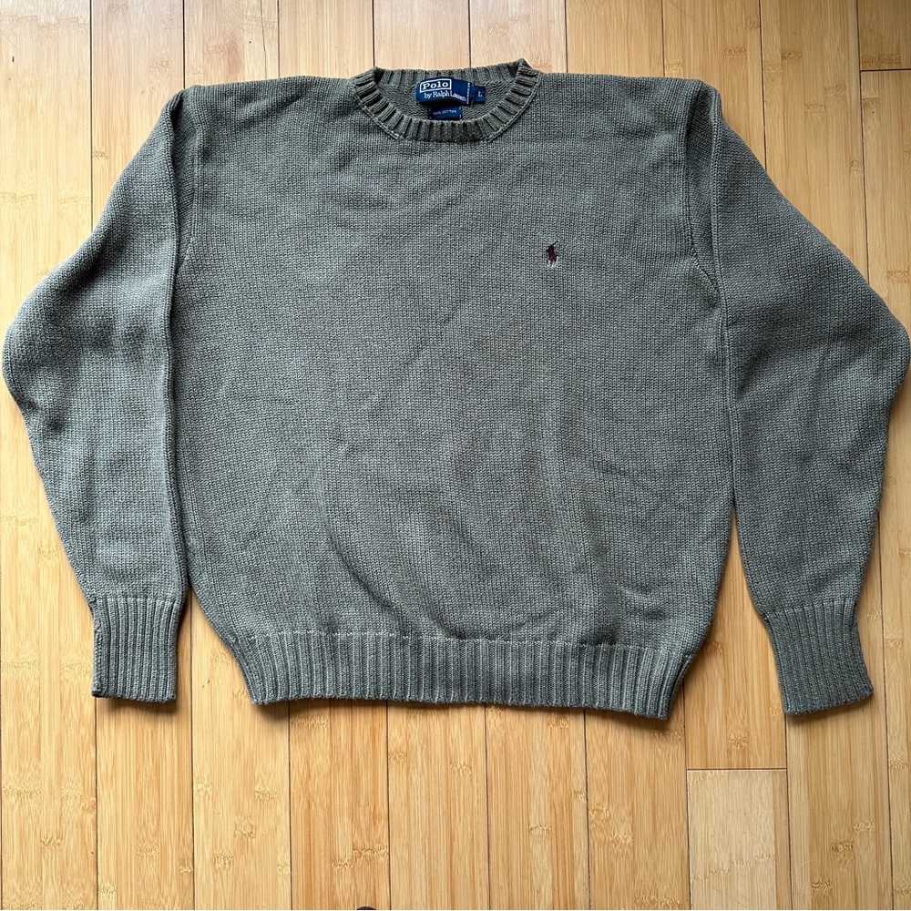 Vintage Polo Ralph Lauren Olive Green Cotton Crewneck Sweater L